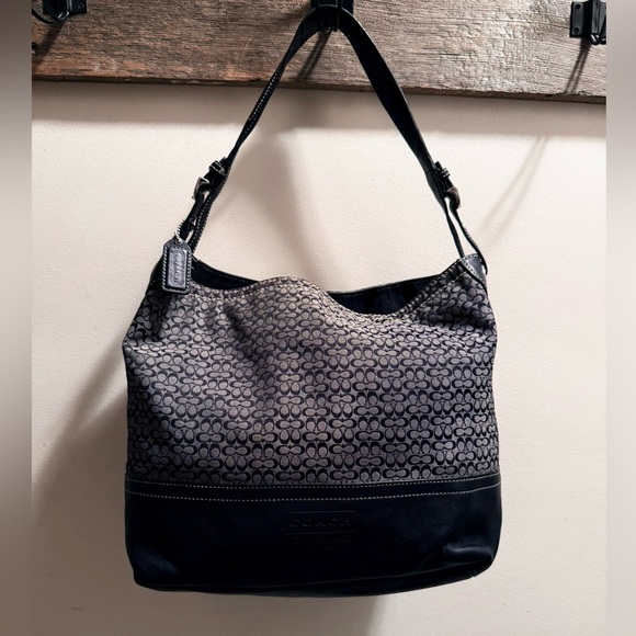 Coach Handbags - Coach F11666 Hobo Bucket Bag Shoulder Bag Black Gray Signature Authentic